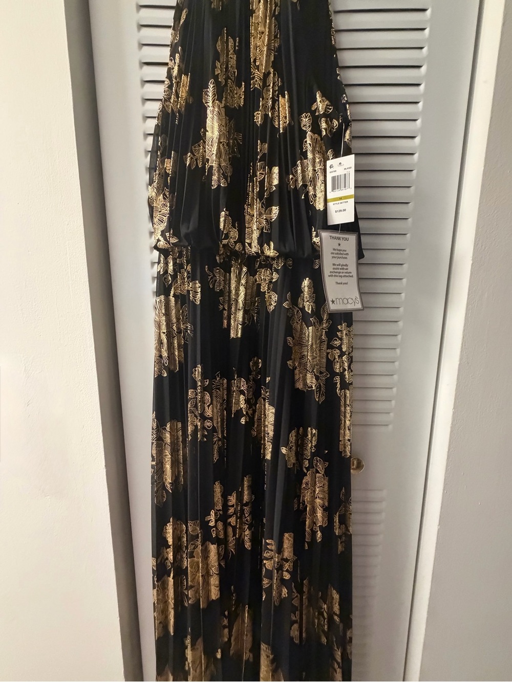 MSK Black Maxi Dress with Gold Floral Foil Print